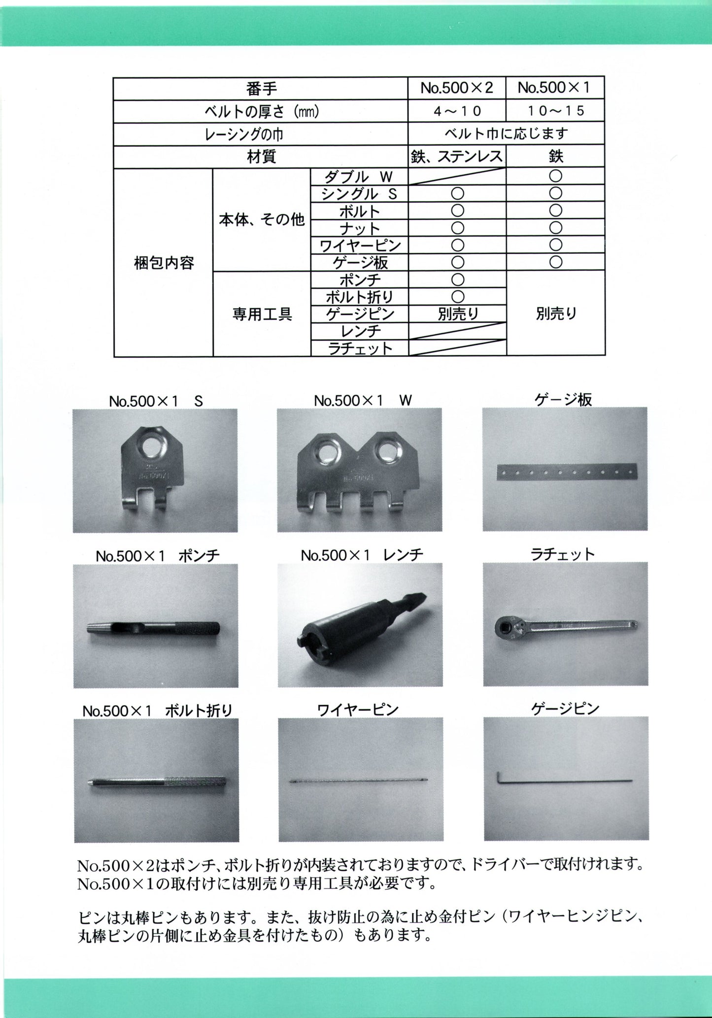 ボルト式ファスナー(No.500シリーズ) 1m
