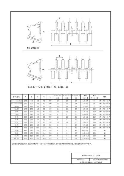 ステンレス製　平ベルトレーシング